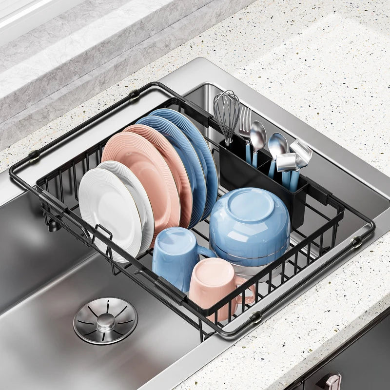 Retractable Sink Dish Drain Rack Kitchen Dish Plate Tableware Storage Basket Vegetable Basin Shelf Oasis Select