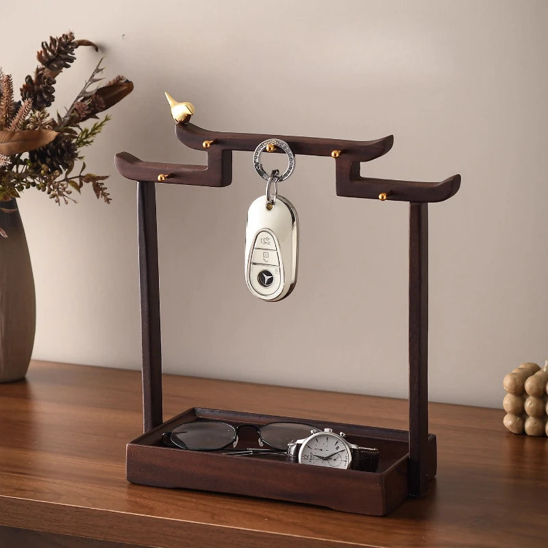 Middle Ancient Style Walnut Wood Entrance Door Key Storage Rack Storage Decoration Living Room Home Decor Oasis Select