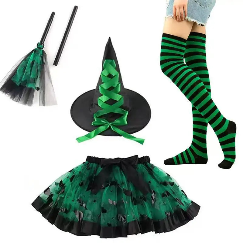 Halloween Party Witch Costume Set for Adults - Tulle Skirt + Witch Hat + Bat Accents, Purple Witch Outfit Oasis Select Green bat 4 pieces one size fits all