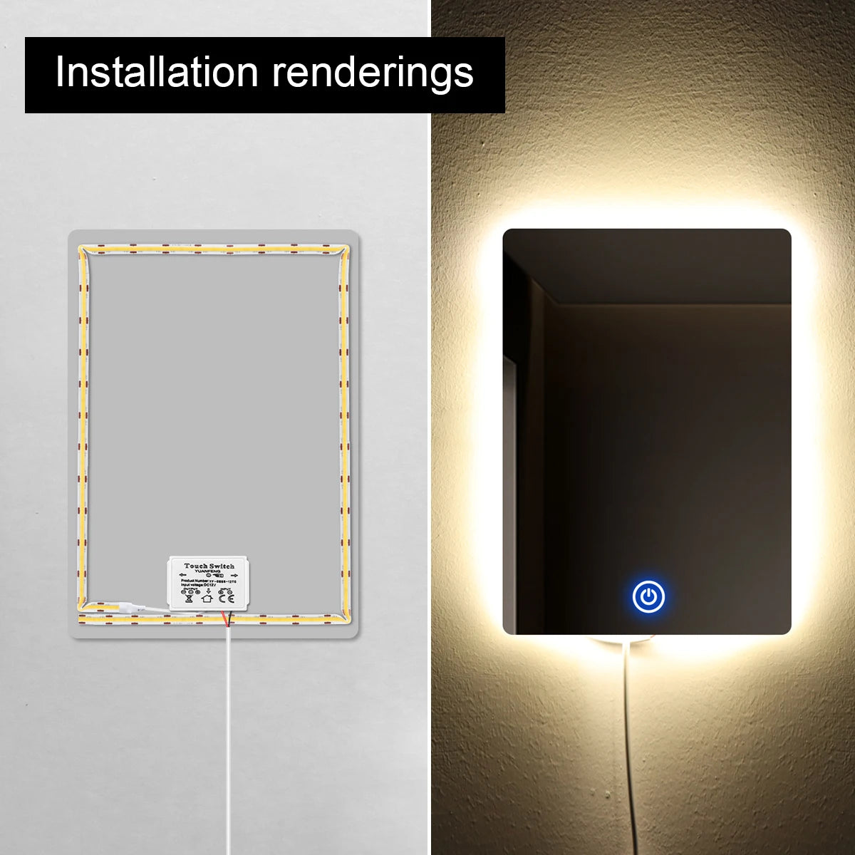12V 5A Bathroom Mirror LED Dimmer Switch Capacitive CCT Adjustable Touch Sensor for Mirror Lights Backlight Decoration Oasis Select