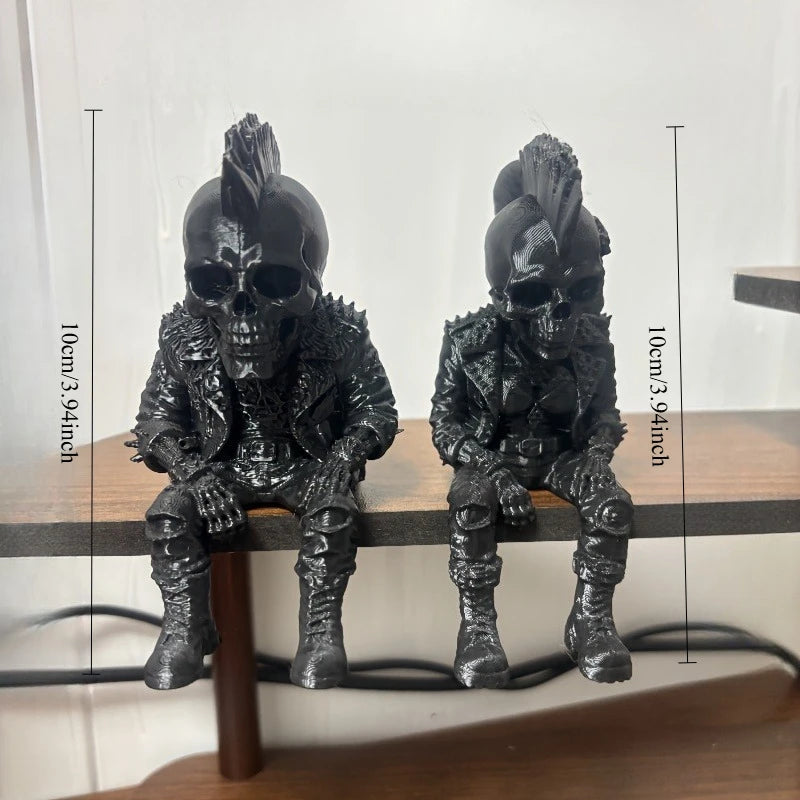 Rock Punk Skull Couple Figurine 3DPrinted Sitting Posture Edge Cool Skeleton Statue Gothic Desk Decor for Bookshelf Gaming Table Oasis Select