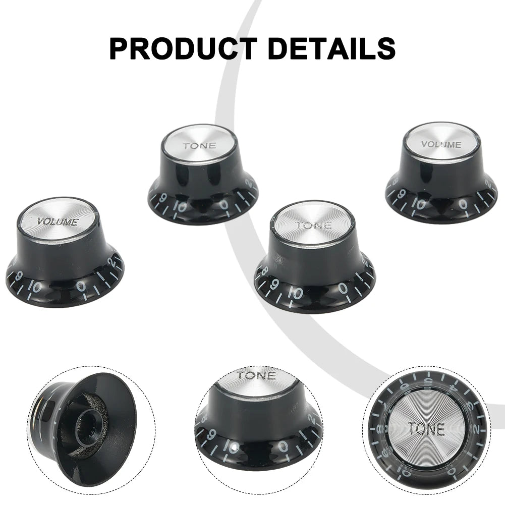 4pcs Aluminum Guitar Tone And Volume Speed Control Knobs Silver Silver Top Hat Bell For GB LP SG Electric Guitar Accessories Oasis Select
