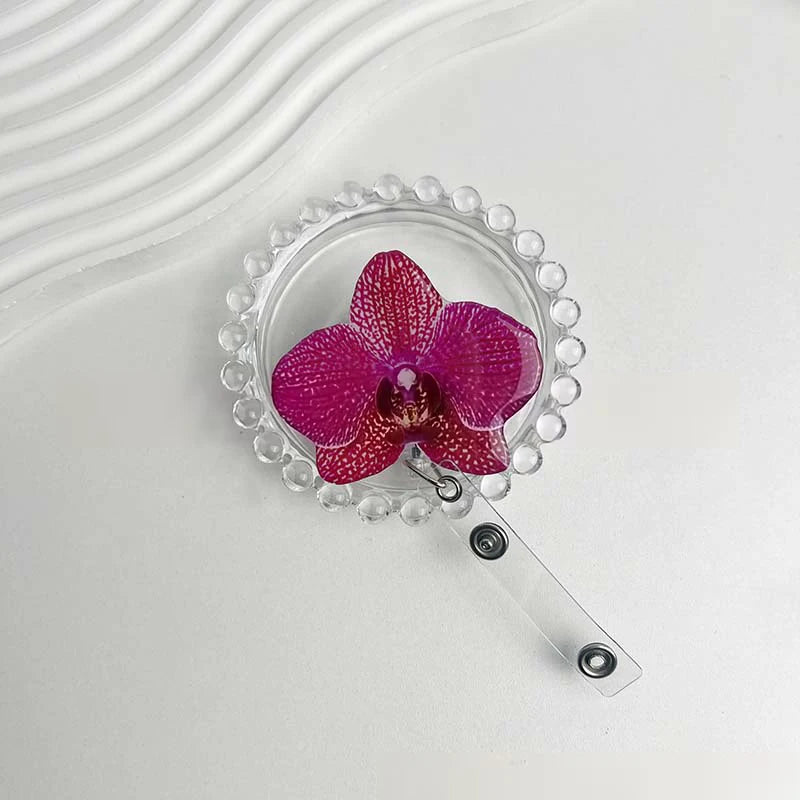 Flower Acrylic Bag Charm | Alligator Clip Retractable ID Holder Bag Charm Accessory Oasis Select A6