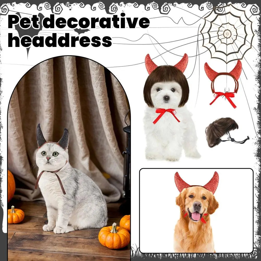 Pet Costume Devil Horn Headband Accessory Animal Headpiece Cosplay Halloween Party Props Funny Demon Cosplay for Dogs Cats Gifts Oasis Select