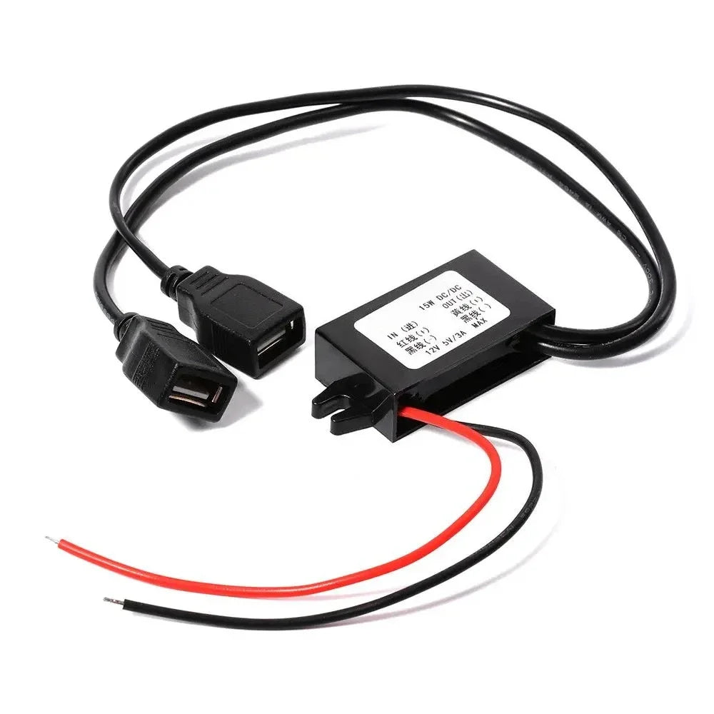 Car Power Step Down Buck Converter Power Supply Male Female Micro USB Adapter Auto Protection DC-DC 12V to 5V 3A 15W Oasis Select Dual USB 12V 5V