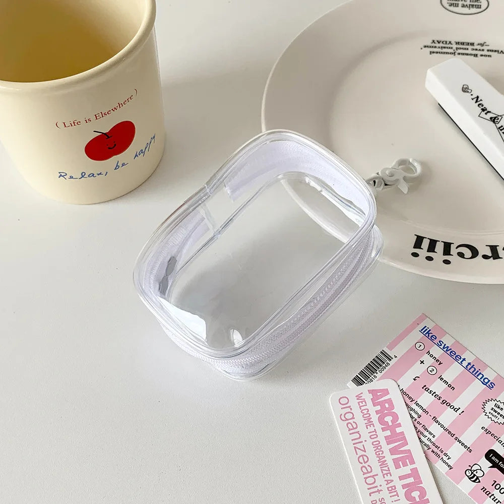Transparent PVC Plush Dolls Storage Pouch Square Earphone Organizer Purse With Keychain Anime Cartoon Toy Display Protector Case Oasis Select White