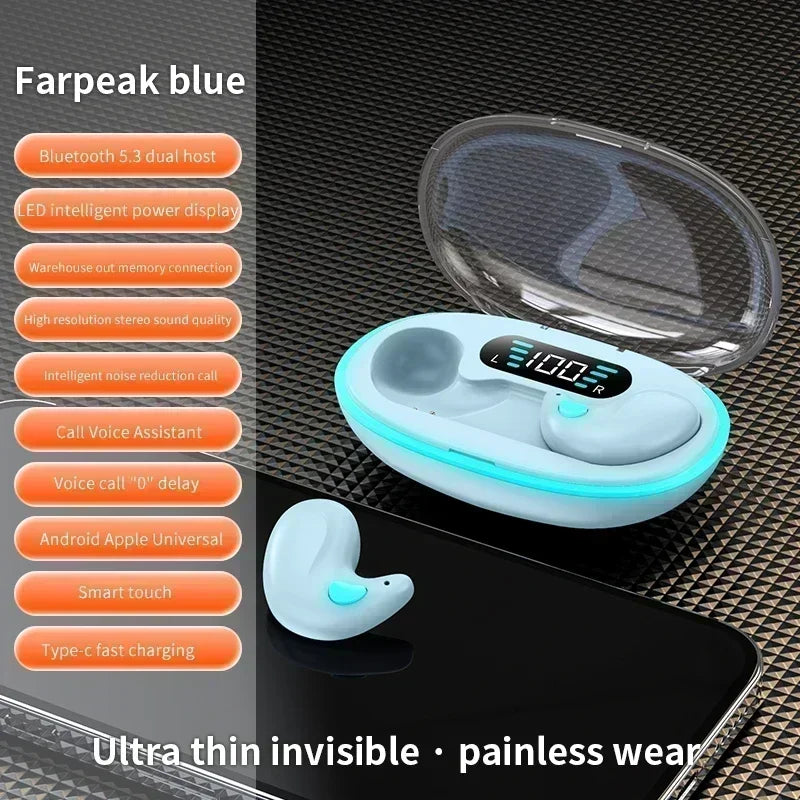X55 Earphones Wireless Earphones Headphones Noise Reduction Sport Game Sleep Bluetooth 5.0 Earbuds HIFI Stereo Music Headset Oasis Select blue