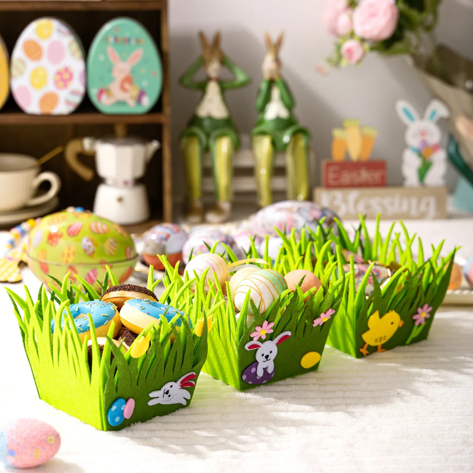 Easter Egg Basket Square Handheld Gift Packaging Bag Felt Kids Cookie Candy Bags Easter Party Birthday Party Favors Gift Decor Oasis Select