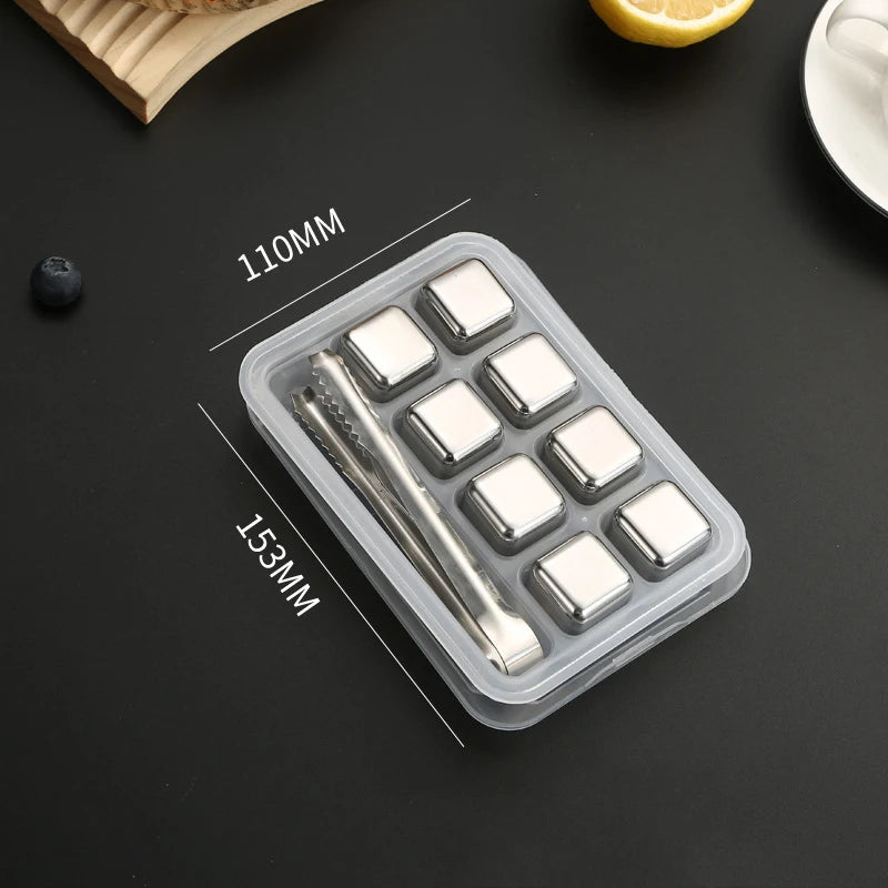 Chilling Rock Reusable Chilling Stones 4/6/8 Pcs Stainless Steel Ice Cubes Set Wine Cooling Cube Party Bar Kitchen Tool Oasis Select 8 Pcs with Tong