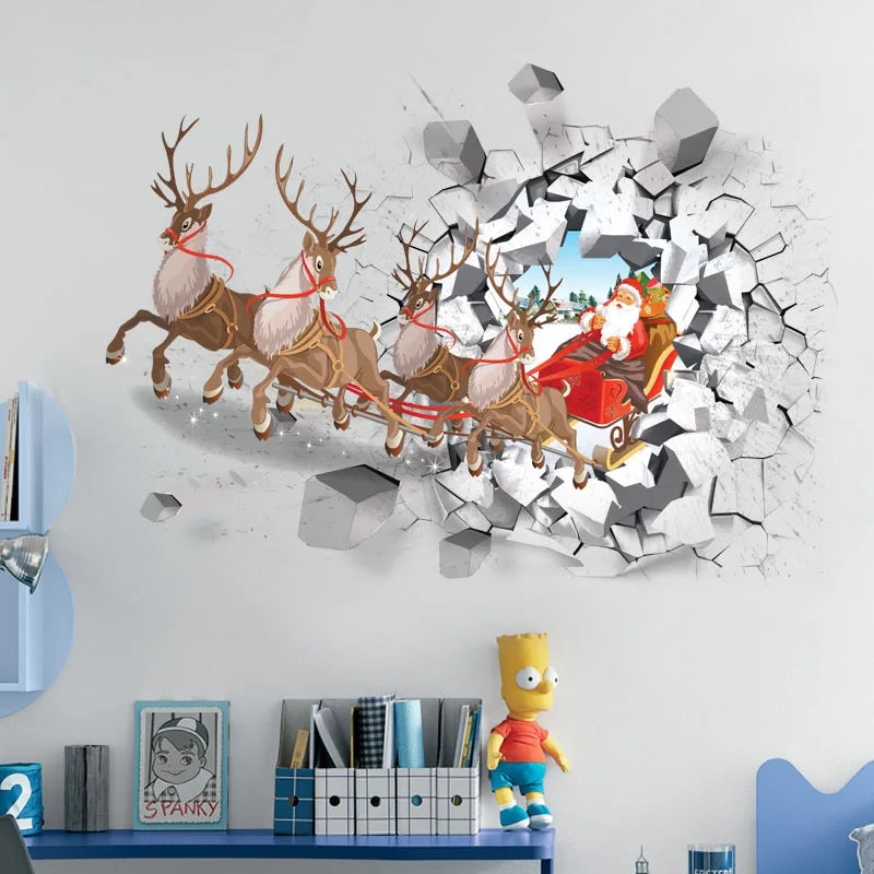 Christmas Decorative Wall Stickers Can Be Removed From Wall Windows with 3D Santa Claus Effect Stickers Oasis Select B 50CM X 70CM