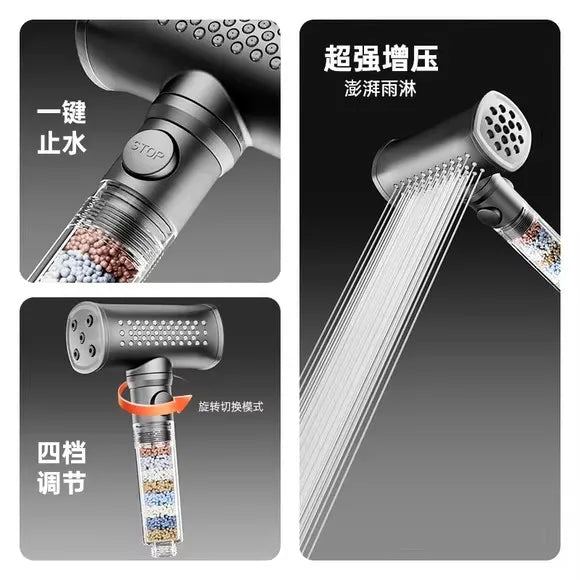 New 5 Modes Hammer High Pressure Water Saving Filter Shower Head Beauty Massage Shower Stress Reliever Bathroom Accessories Set Oasis Select