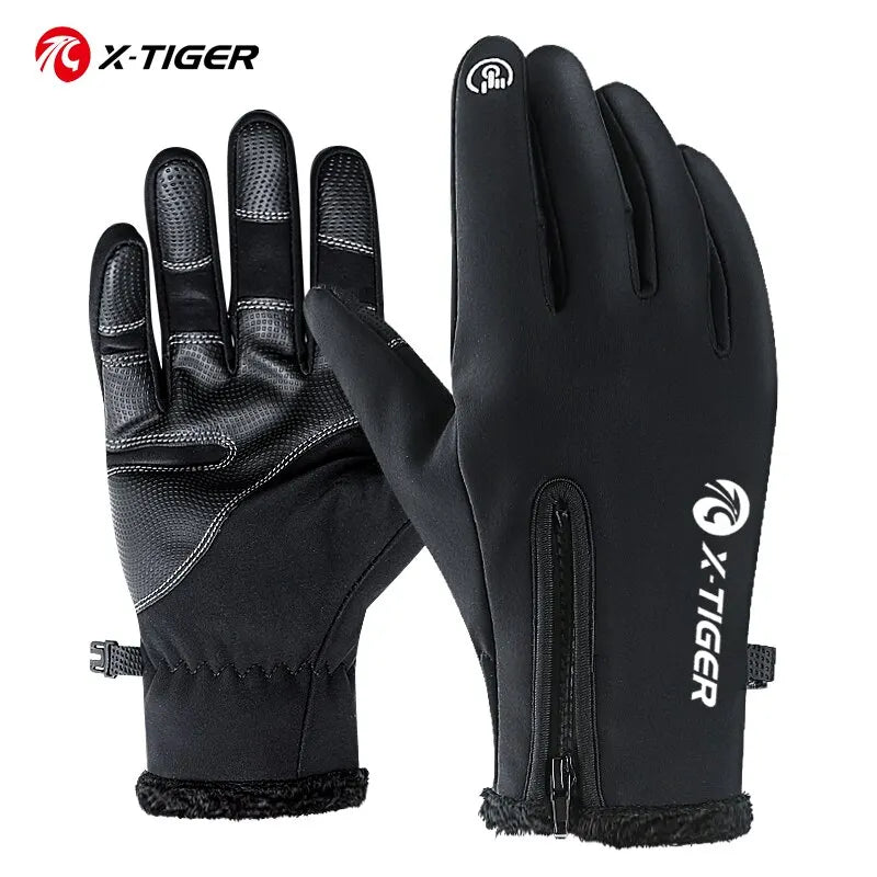 X-TIGER Autumn Winter Fleece Bicycle Gloves Touch Screen Full Finger Gloves Long Wrist Warm Cycling Gloves For Cycling Oasis Select XM-ZPST-20301 XXL