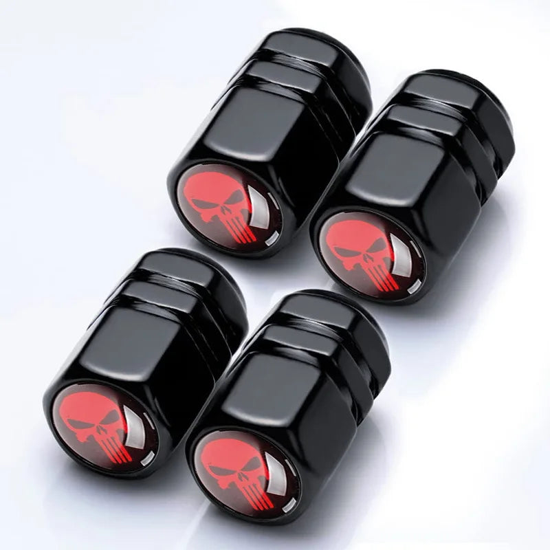4 PCS Car Tire Valve Stem Caps, Air Caps Cover with Skull Pattern, Dust Proof Metal Valve Stem Covers Oasis Select Black-L