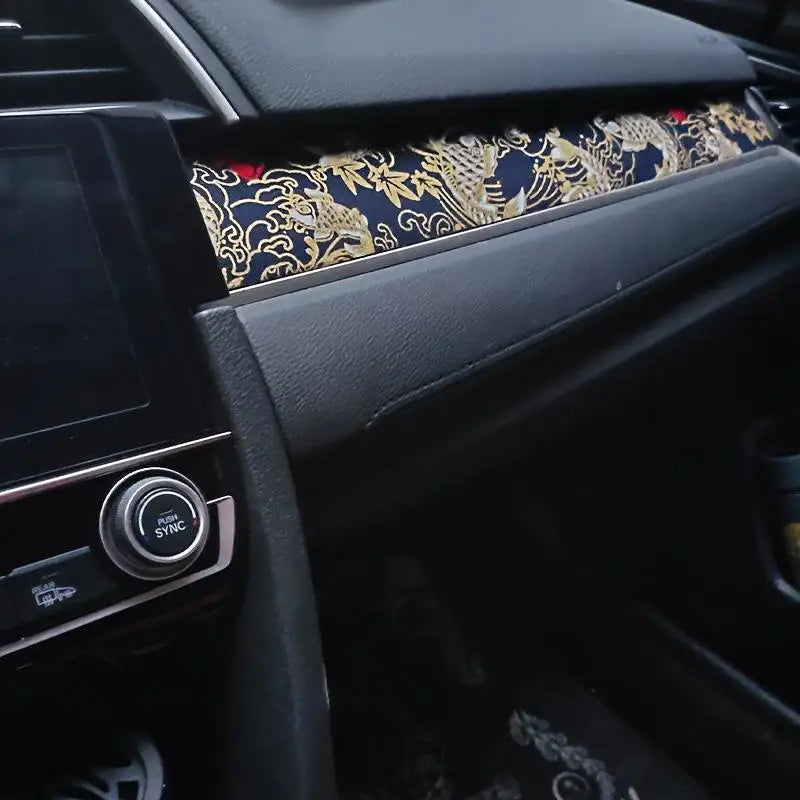 1Pcs High Grade Wear-Resistant Car Dashboard Door Panel Ceiling Decor Fabric Self-Adhesive Black Koi Fish Car Interior Sticker Oasis Select