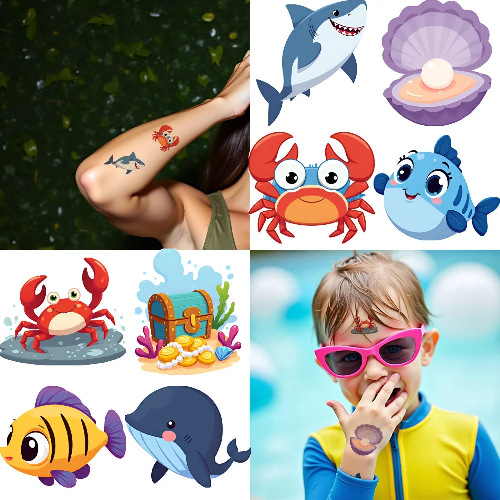 63pc Sea Creatures Temporary Tattoo Stickers – Waterproof 3D