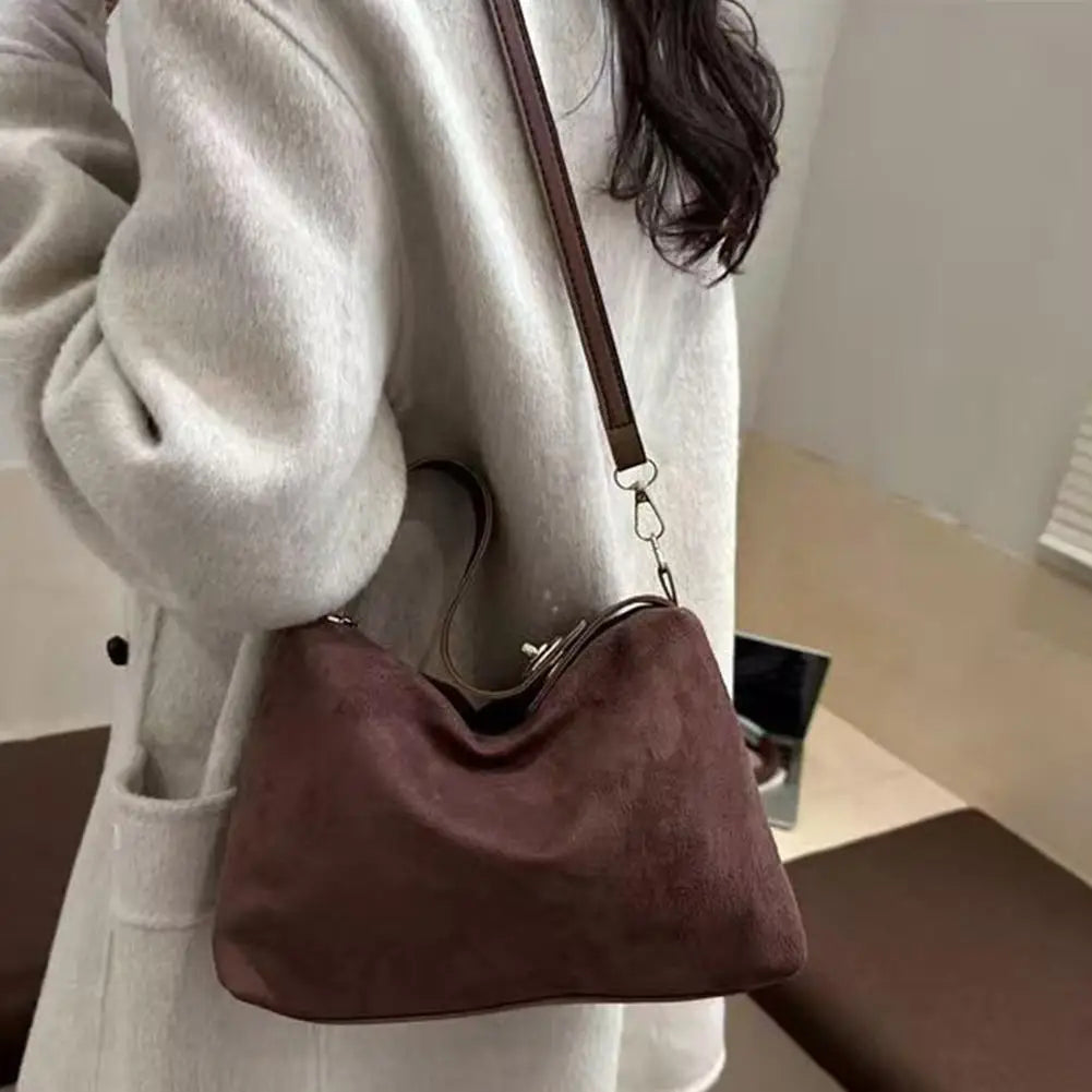 Vintage Suede Shoulder Bag Women's Matte Underarm Bag Retro Hobo Handbag Fashion Simple Casual Crossbody Bag for Girls Oasis Select