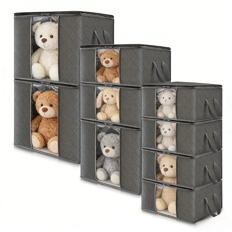 35L Fabric Toys Storage Bags with Clear Viewing Windows - Quilted, Foldable Organizer Boxes for Clothes, Blankets & Bedding Oasis Select