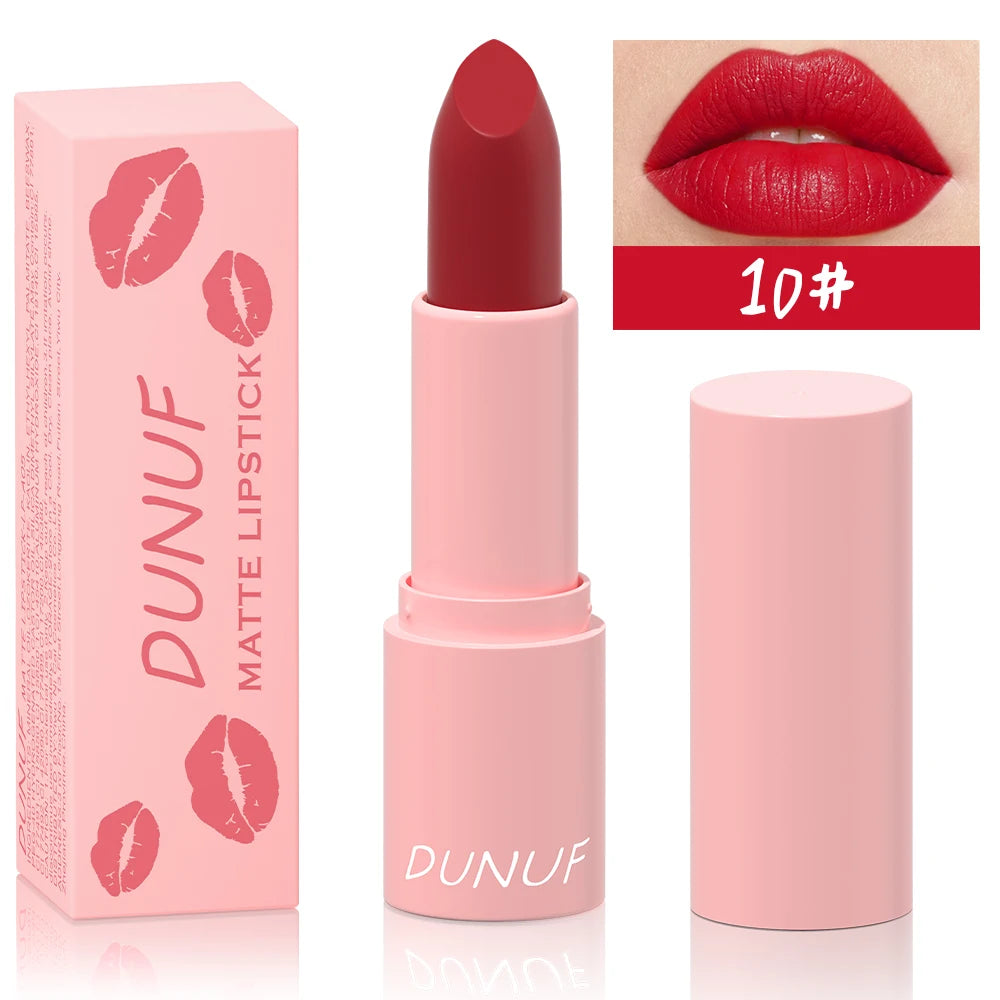 DUNUF 1 Pcs Matte Powder lipstick, Lasting 24 Hours Non-fading Waterproof Non-stick Easy to Color Lip Gloss Makeup Gift Oasis Select 10 Full Size