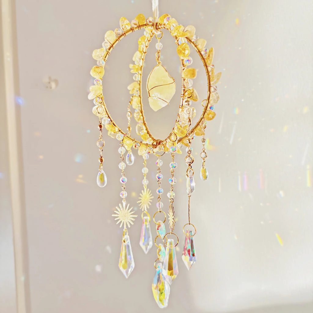 Natural Gravel Sun Catcher Raw Stone Winding Spherical Crafts Rainbow Hanging Gift Powder Crystal Wind Chimes Oasis Select D