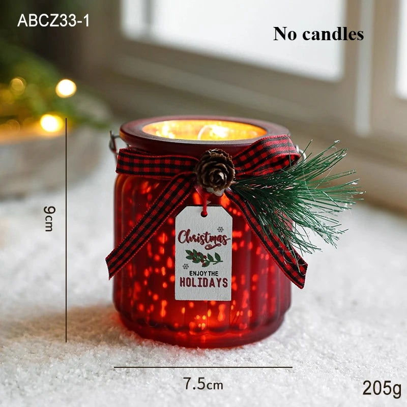 Christmas Decorative Trinkets Candle Cups Christmas Tree Glass Jars Hand-held Candlestick Ornaments Scene Arrangements Oasis Select C red