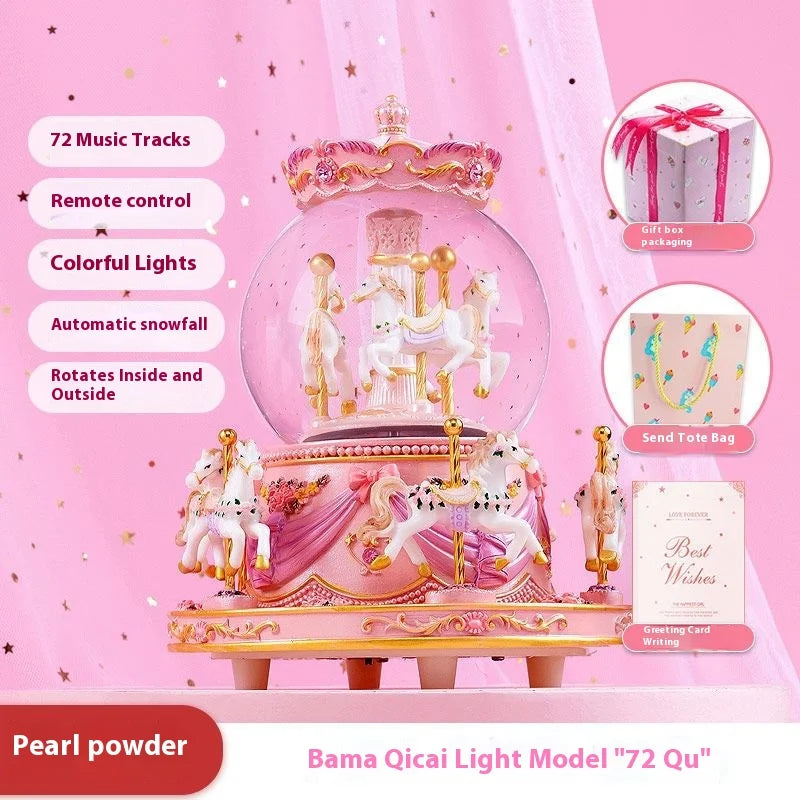 Music Box Carousel Crystal Ball Music Box Children's Birthday Gift for Girls Girlfriends Birthday Gift Music Boxes Oasis Select Pink B 72 music