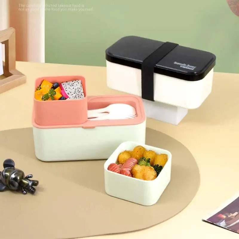 Adult Bento Box,All-inOne Japanese Stackable Lunch Box With Removable Cutlery Set And Sealing Tape,Microwave And Dishwasher Safe Oasis Select