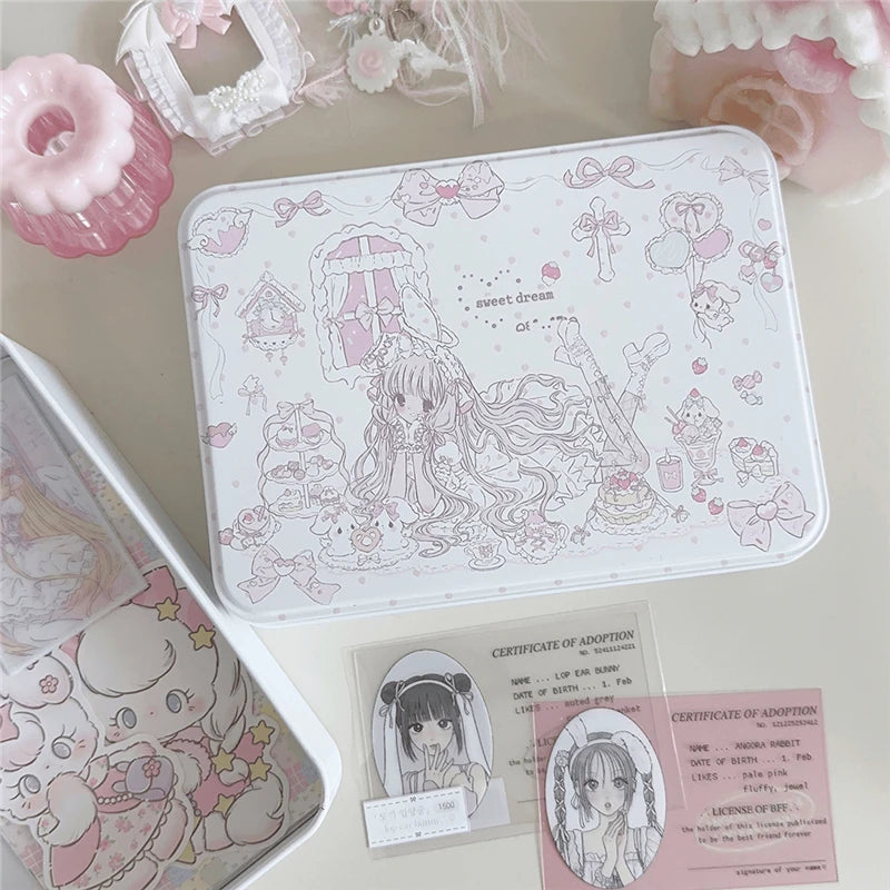 Iron Storage Box Cute Cartoon Girl Desktop Sundry Storager Organizer Kawaii Jewelry Box Pink Floral Container Home Decor Oasis Select