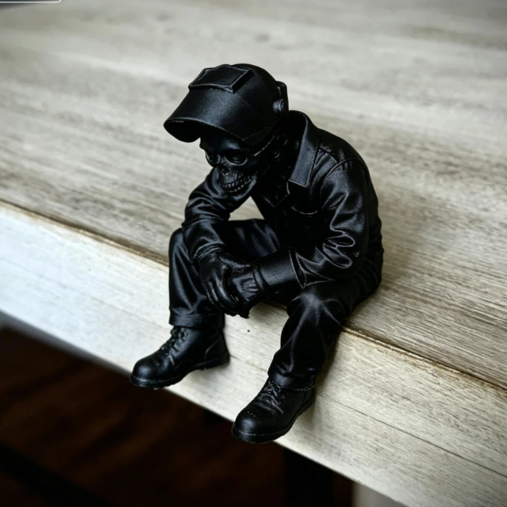 Skeleton Electric Welding Worker Figurine Gothic Style Edge Sitter Statue Skull Ornament for Home Office DeskShelf Display Decor Oasis Select