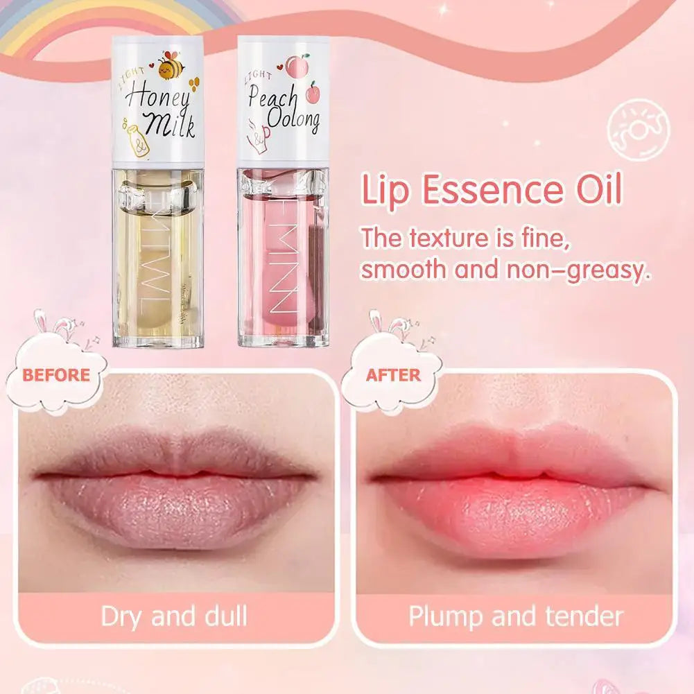 Kawaii Honey Peach Lip Oil Long Lasting Non-sticky Moisturizing Lip Tint with Lip Plumper Hydrating Lip Care Serum 5ml Make Up Oasis Select