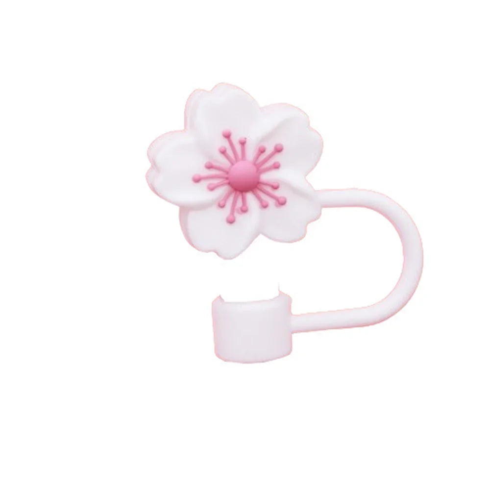 10mm/0.4in Flower Shape Straw Cover Compatible with Stanley 30&40 Oz Tumbler Soft Silicone Flower Straw Cover Straw Lid Oasis Select White Pink