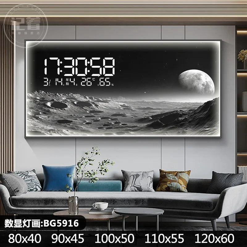 Starry Moon Perpetual Calendar Electronic Clock Guest Restaurant Decorative Painting Dynamic LED Lights Luminous Wall Clock Oasis Select BG5916 90cm x 45cm