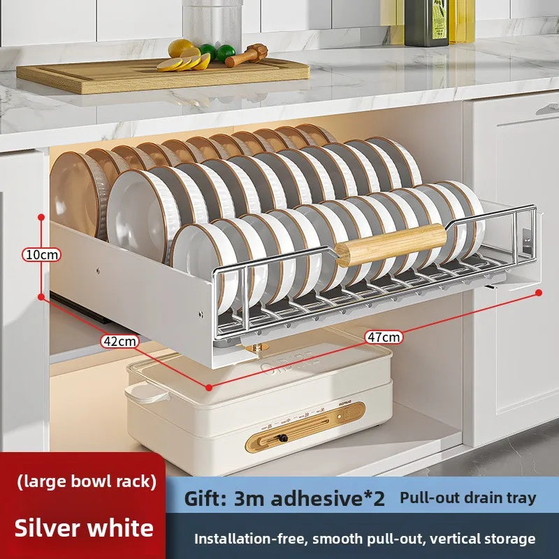 Kitchen cabinet inner shelf, drawer type pull basket, pull bowl, plate and saucer storage rack, stainless steel drain bowl rack Oasis Select Large bowl rack