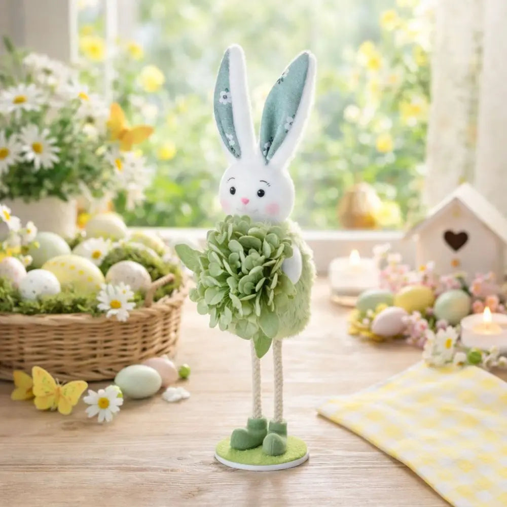 Easter Standing Bunny Figurine | Cartoon Flower Rabbit Ornament