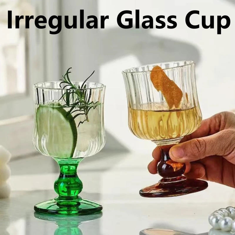Irregular Wine Glass Vintage Low Leg Drink Coffee Cup Green Cocktail Fruit Glass for Home Ins Drink Mug Red Wine Ripple Cup Oasis Select