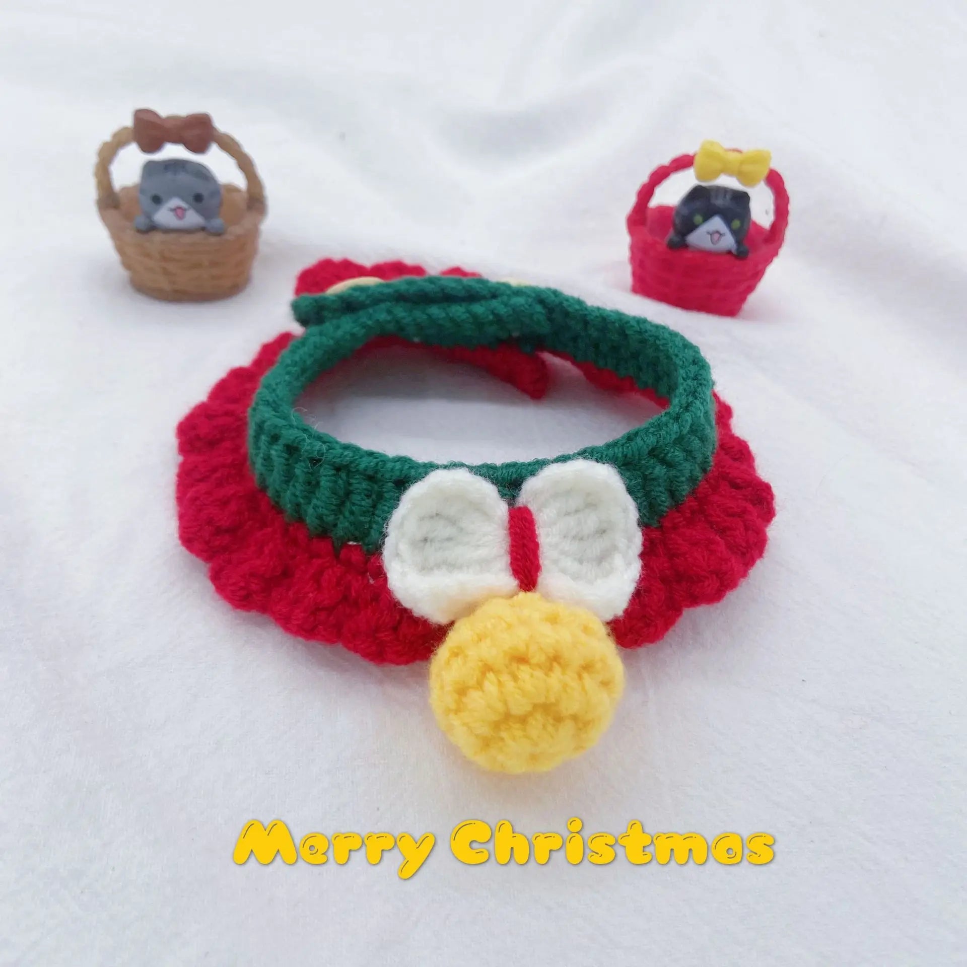 Cat Collar, Hand-crocheted Silent Bell, Pet Collar, Cute Accessories for Taking Photos with Cats and Dogs, Scarf Oasis Select green