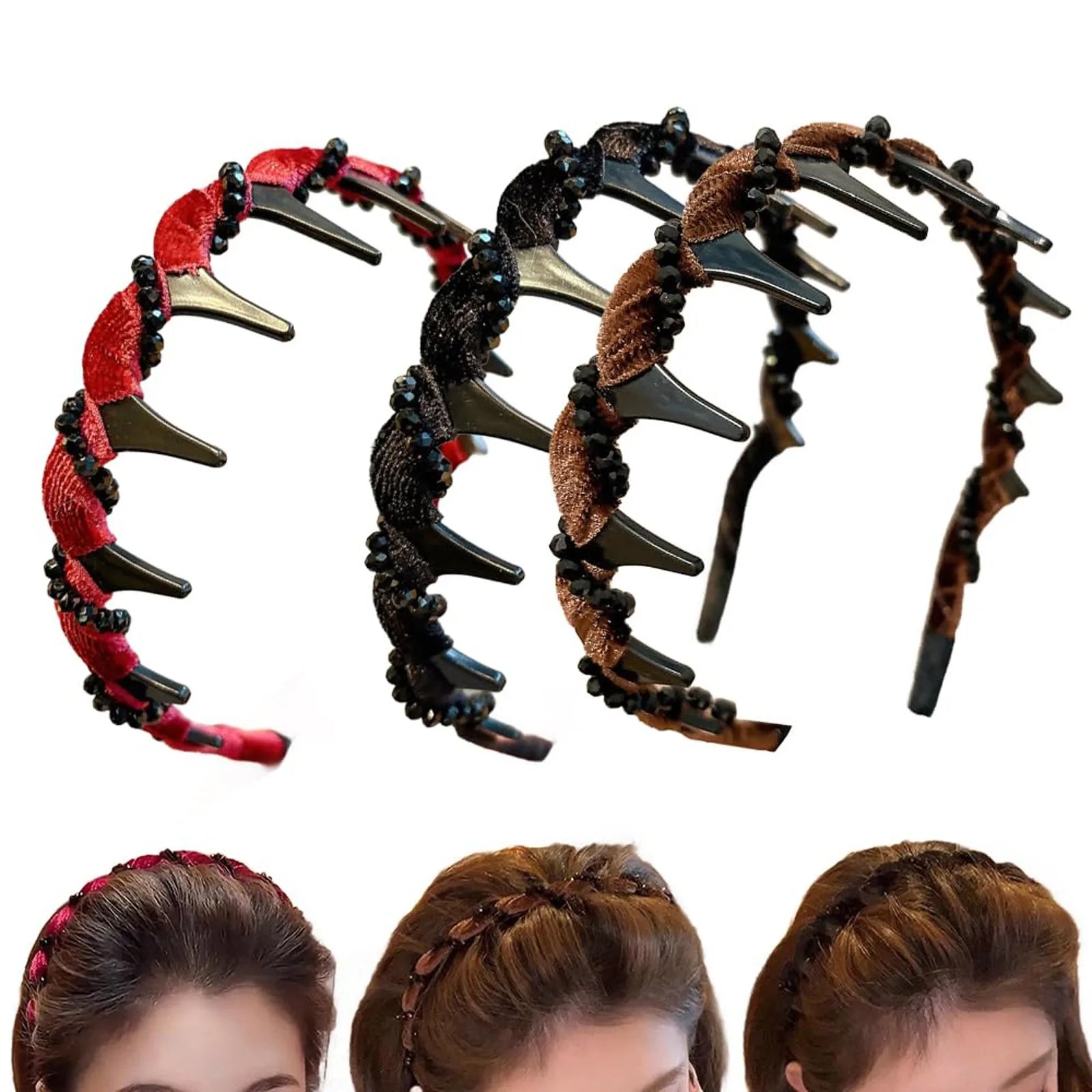 3PCS New Trendy Pearl Headbands Non-slip Wavy Head Hoop Combing Hairbands Headwear Hair Accessories Hair Accessories Gifts Oasis Select B One Size