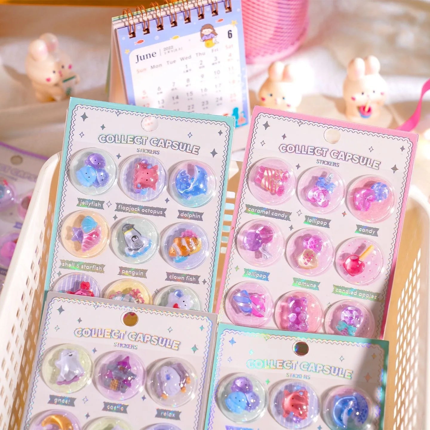 Creative 3D Capsule Embossed Crystal Sticker Kawaii 3D Relief Stickers Scrapbooking DIY Journal Cute Stationery School Sticker Oasis Select
