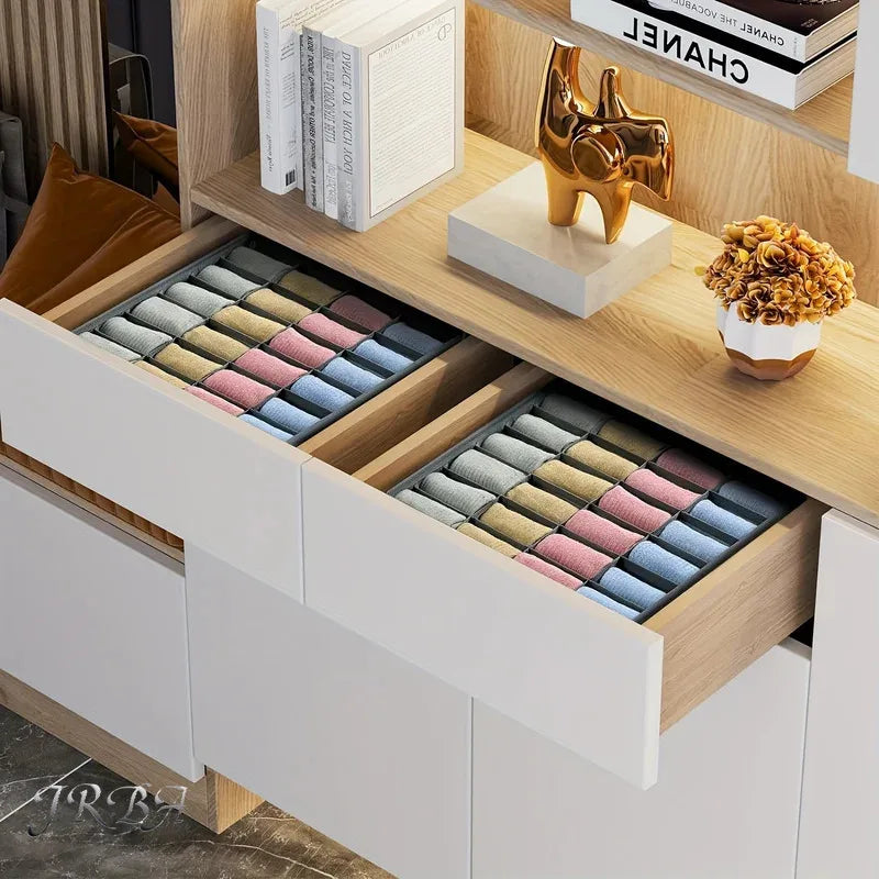 1pc Fabric Storage Box with 24 Compartments - Foldable Stackable Organizer for Socks Ties Underwear Space-Saving Drawer Divider Oasis Select