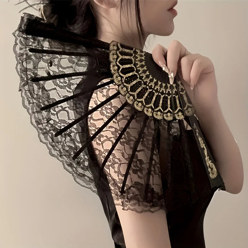 Vintage Chinese Lace Fan - Floral Pattern Black & Golden Tassel Handheld Cooling Fan, Photo Props, Summer Fashion Accessory Oasis Select