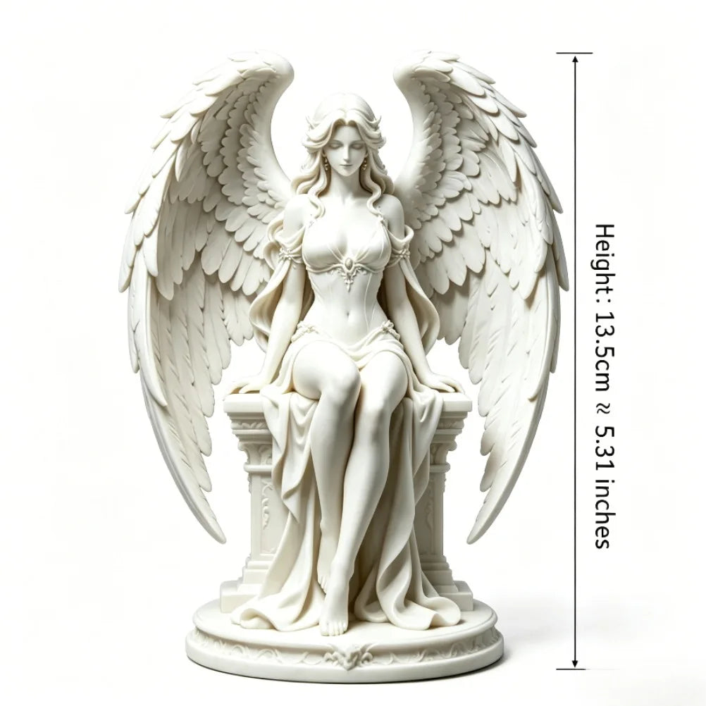 Graceful Sitting Winged Goddess Sculpture Neoclassical 3D Printing Angel Figurine Layered Feather Wings Tabletop Decor Oasis Select WHITE
