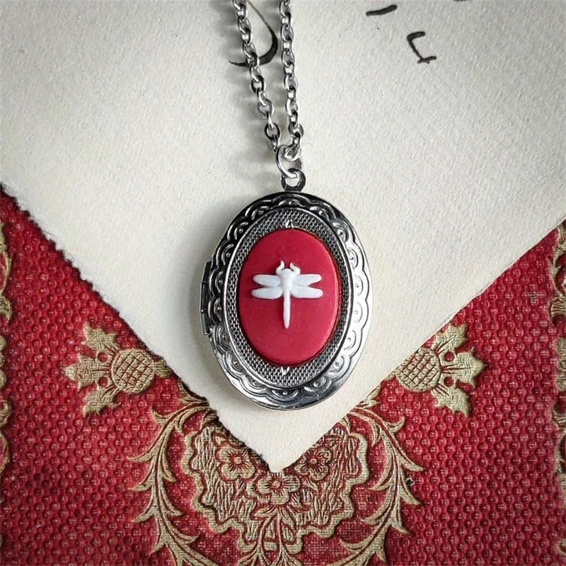 Gothic Vintage Black Red Purple Dragonfly Pendant Necklace Women's Retro Oval Collarbone Necklace Witch Jewelry Gift Accessories Oasis Select 50cm
