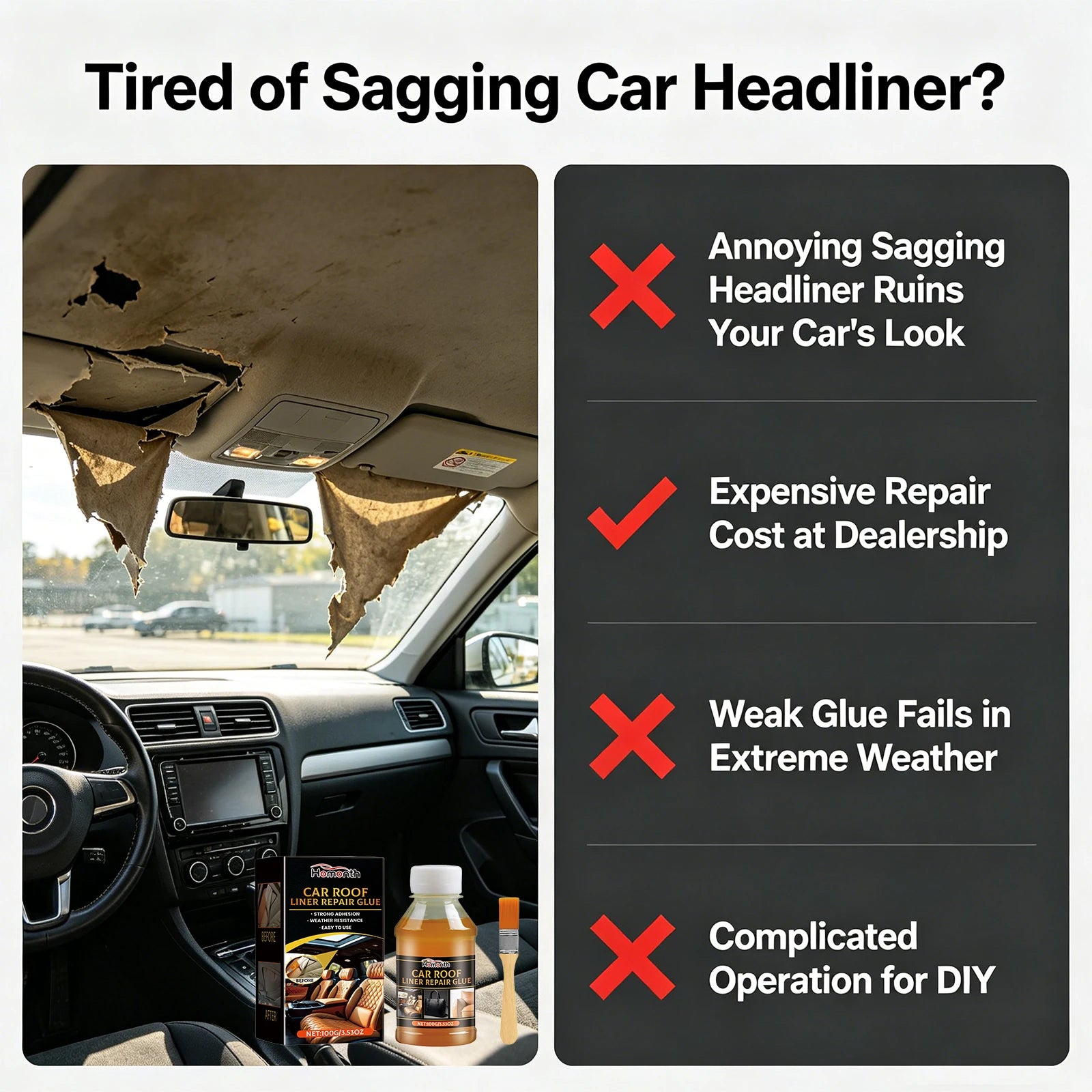 Car Roof Liner Adhesive Car Roof Fabric Glue Auto Front Rear Window Edge Sealing Strips Waterproof Dustproof Protector Oasis Select