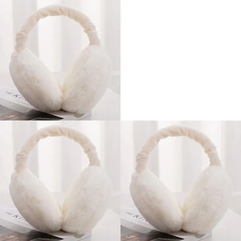 1/2/3/4pcs Solid Color Soft Plush Ear Warmer Winter Warm Earmuffs Fashion Ear Cover Outdoor Protection Ear-Muffs Folding Earflap Oasis Select 3pcs-White