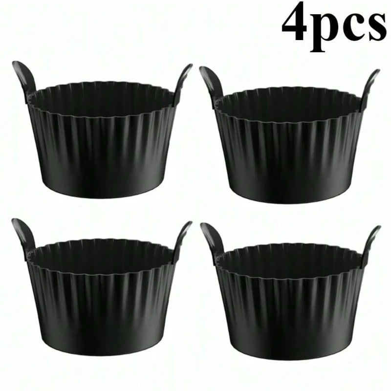 Reusable Silicone Air Fryer Liners and Baking Cups Accessories for Eggs Cakes Meatballs Non-Stick Kitchen Baking Tools Oasis Select Black 4pcs