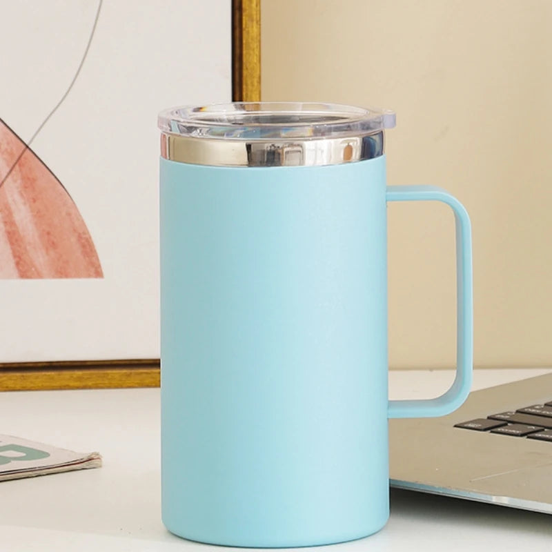 650ML Double-layer Coffee Cup with Lid Insulated Cup Vacuum Stainless Steel Double Layer Large Capacity Portable Traveling Oasis Select Blue 650ml