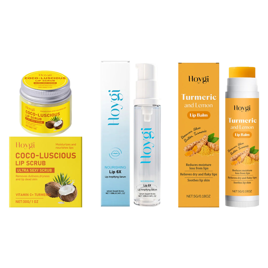 Hoygi 3-in-1 Turmeric Lip Balm, Scrub & Plumping Serum Set Lip Care Set Oasis Select 3 IN 1