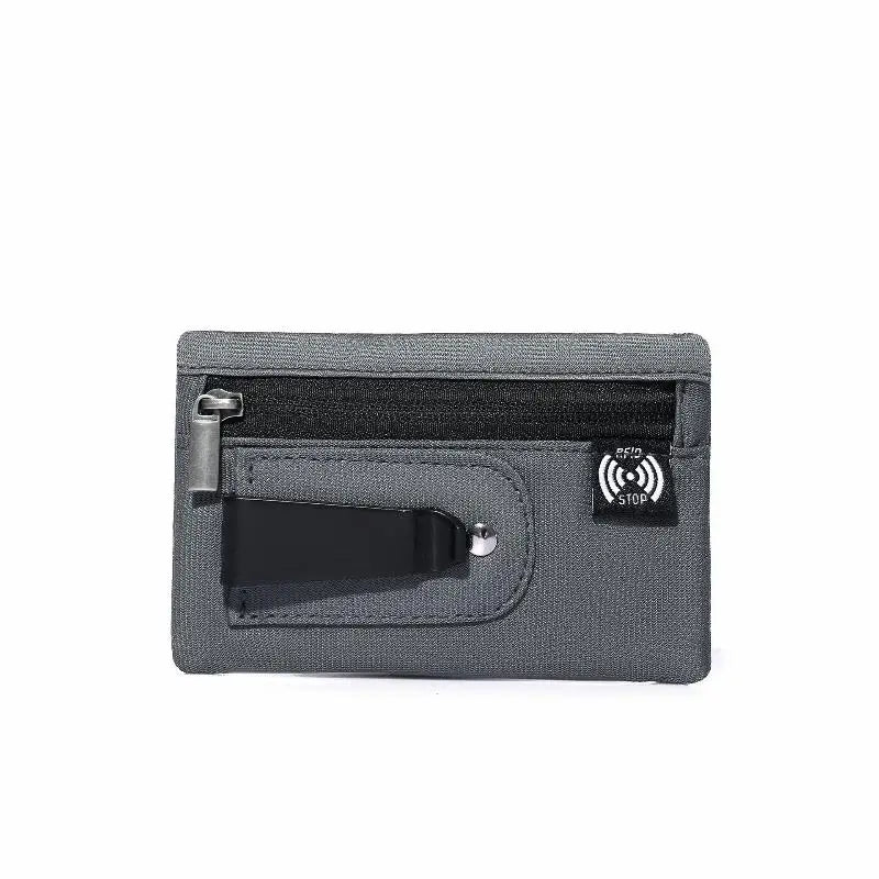 Rfid Credit Card Holder Men Wallets Luxury Nylon Slim Wallet Zipper Key Card Case Male Tactical Purse Coin Purse With Carabiner Oasis Select Dark gray