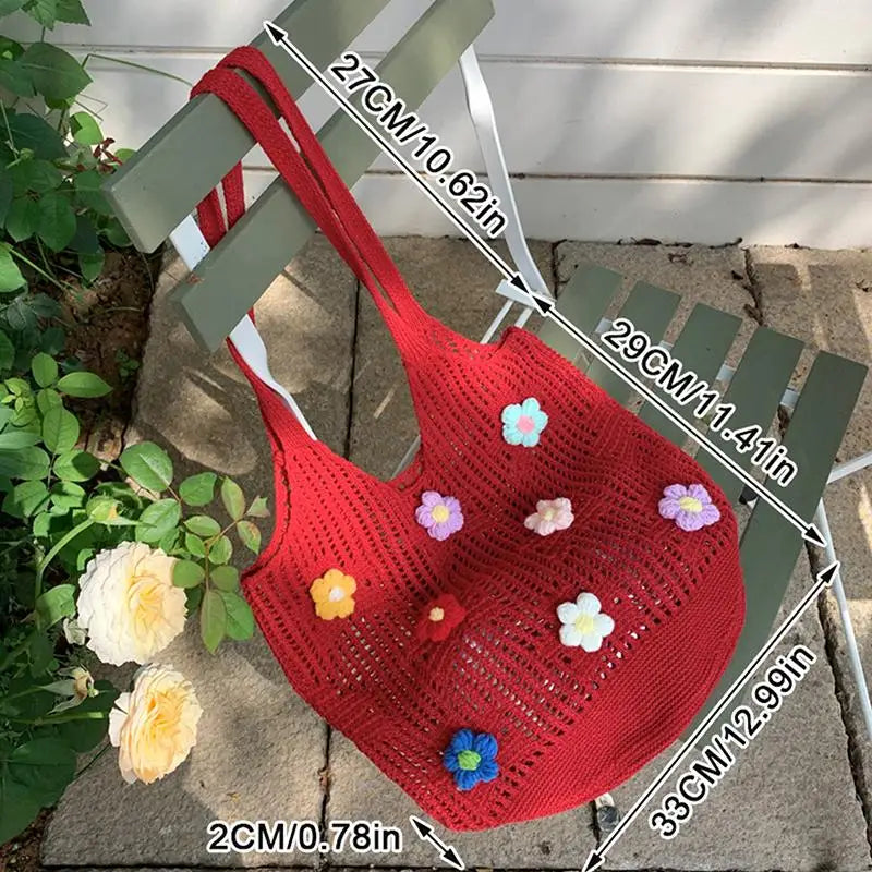 Floral Woven Shoulder Bag – Lightweight Women's Beach Tote