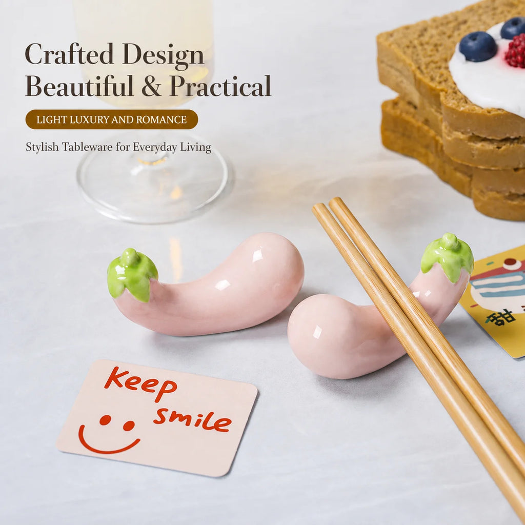 Eggplant Ceramic Chopstick & Pen Rest | Cute Desktop Decor