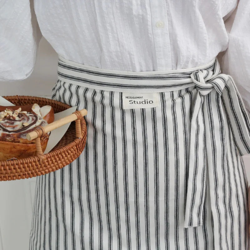Art Studios Cotton Stripe Apron Anti Fouling Elegant Cooking Half Apron Washable Anti Oil Waist Apron Restaurant Oasis Select Dark green